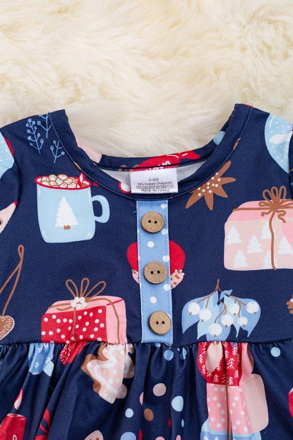 ❄️Navy blue Christmas Ornament baby onesie/dress. RPG50133062