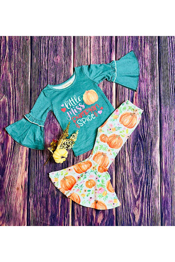 "LITTLE MISS PUMPKIN SPICE" green 2pc set XCH0013-16H