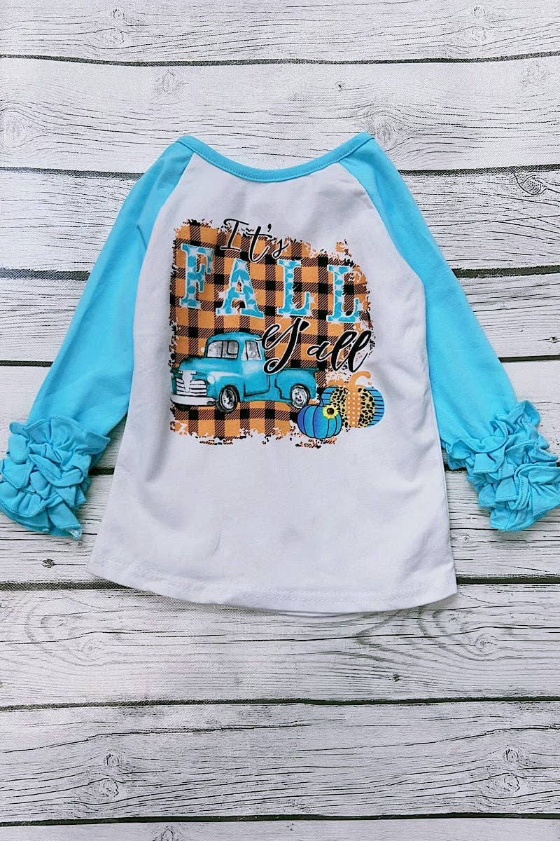"It's fall y'all" White with blue sleeve Reglan.