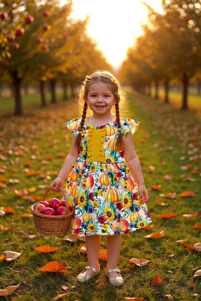 Sunflower /pumpkin printed girls dress.