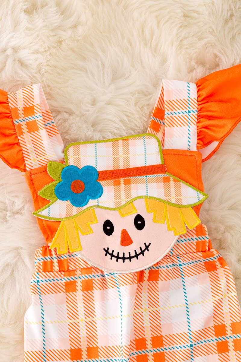 🍁 SCARECROW APPLIQUE BABY ROMPER W/SNAPS. RPG40661 AMY