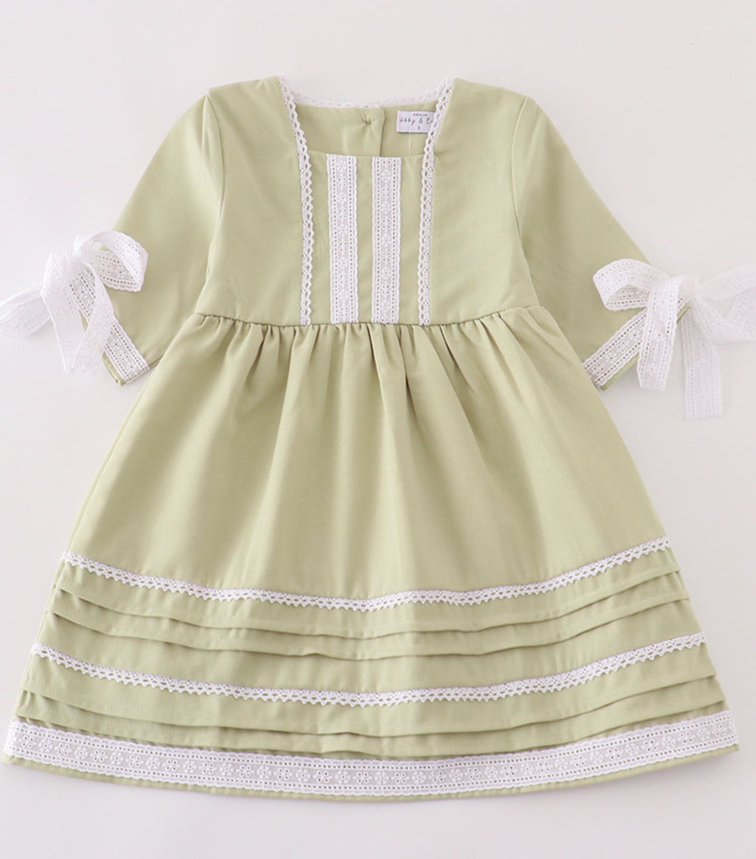 Sage lace ruffle dress