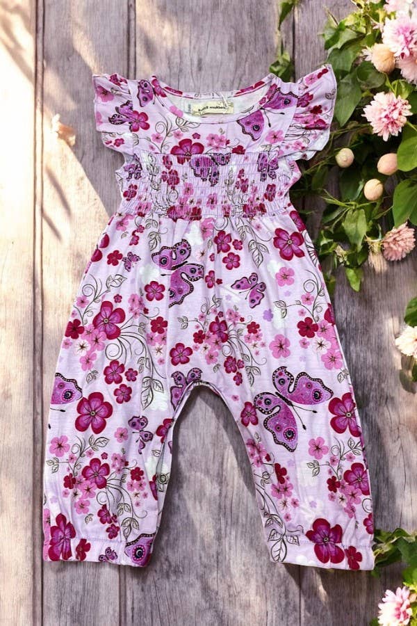 Butterflies & flowers smocked jumpsuit/romper XCH0999-21H