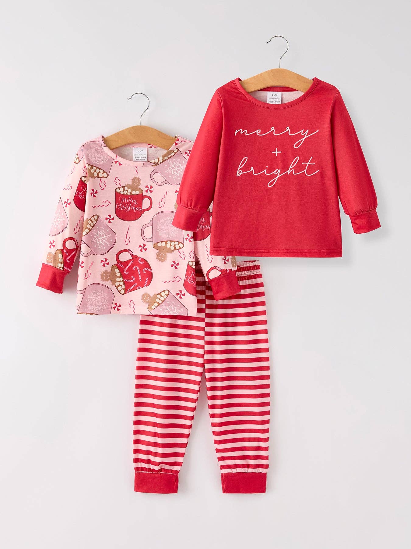 Christmas Print 2 Tops + 1 Pant Combination Girls Pajama Set