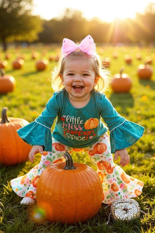 "LITTLE MISS PUMPKIN SPICE" green 2pc set XCH0013-16H