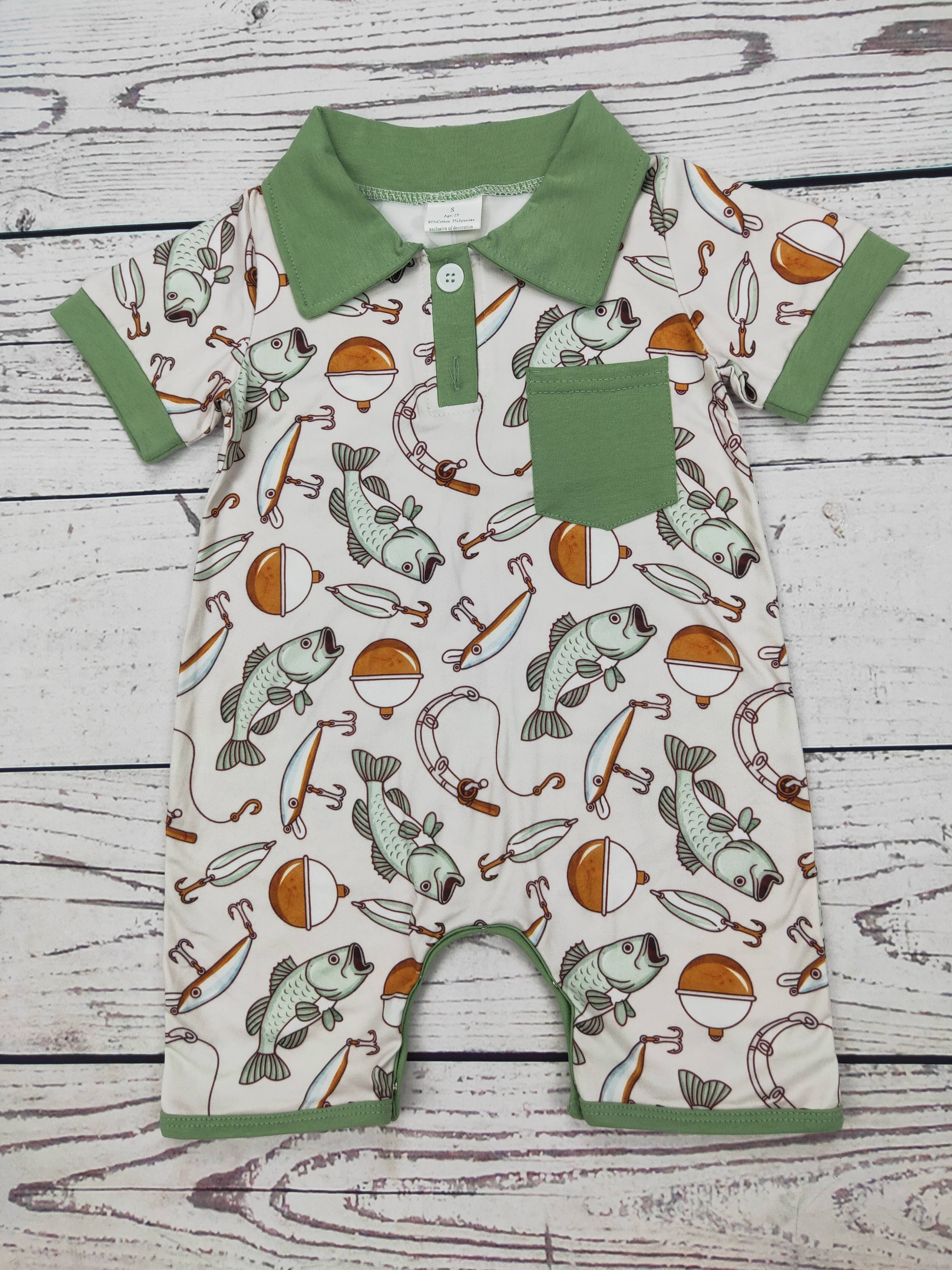Baby Boy Fishing Lure Printed Romper