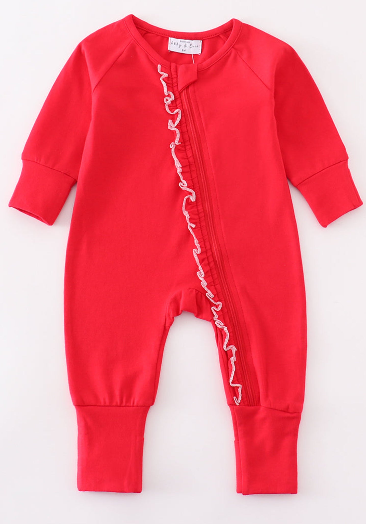 Red ruffle zip pajama