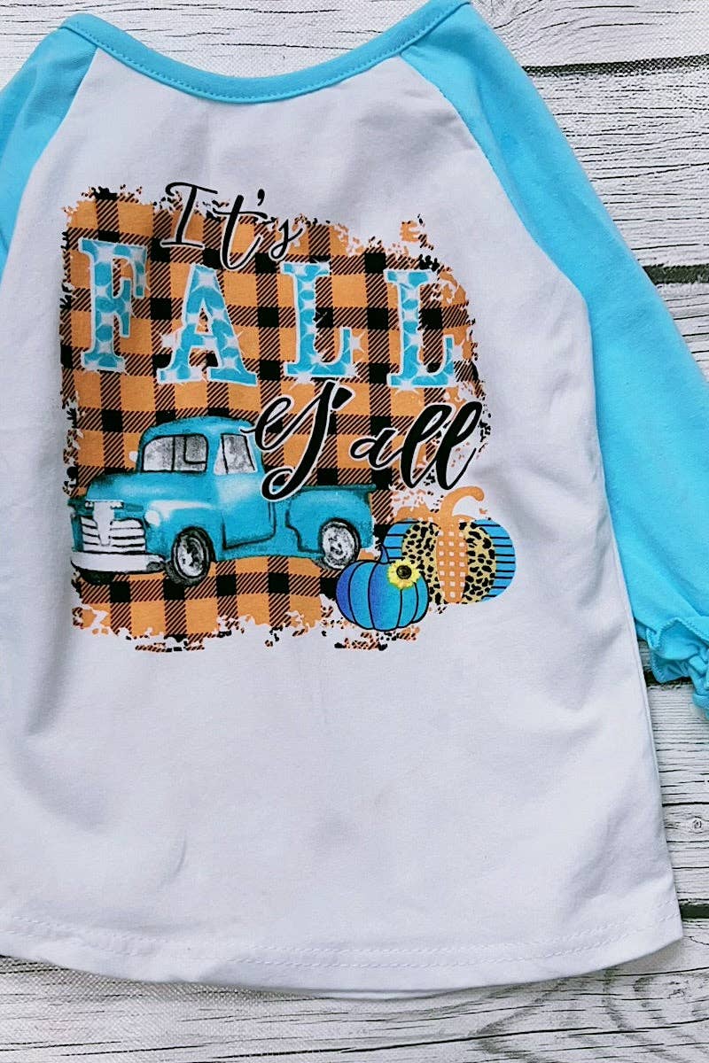 "It's fall y'all" White with blue sleeve Reglan.