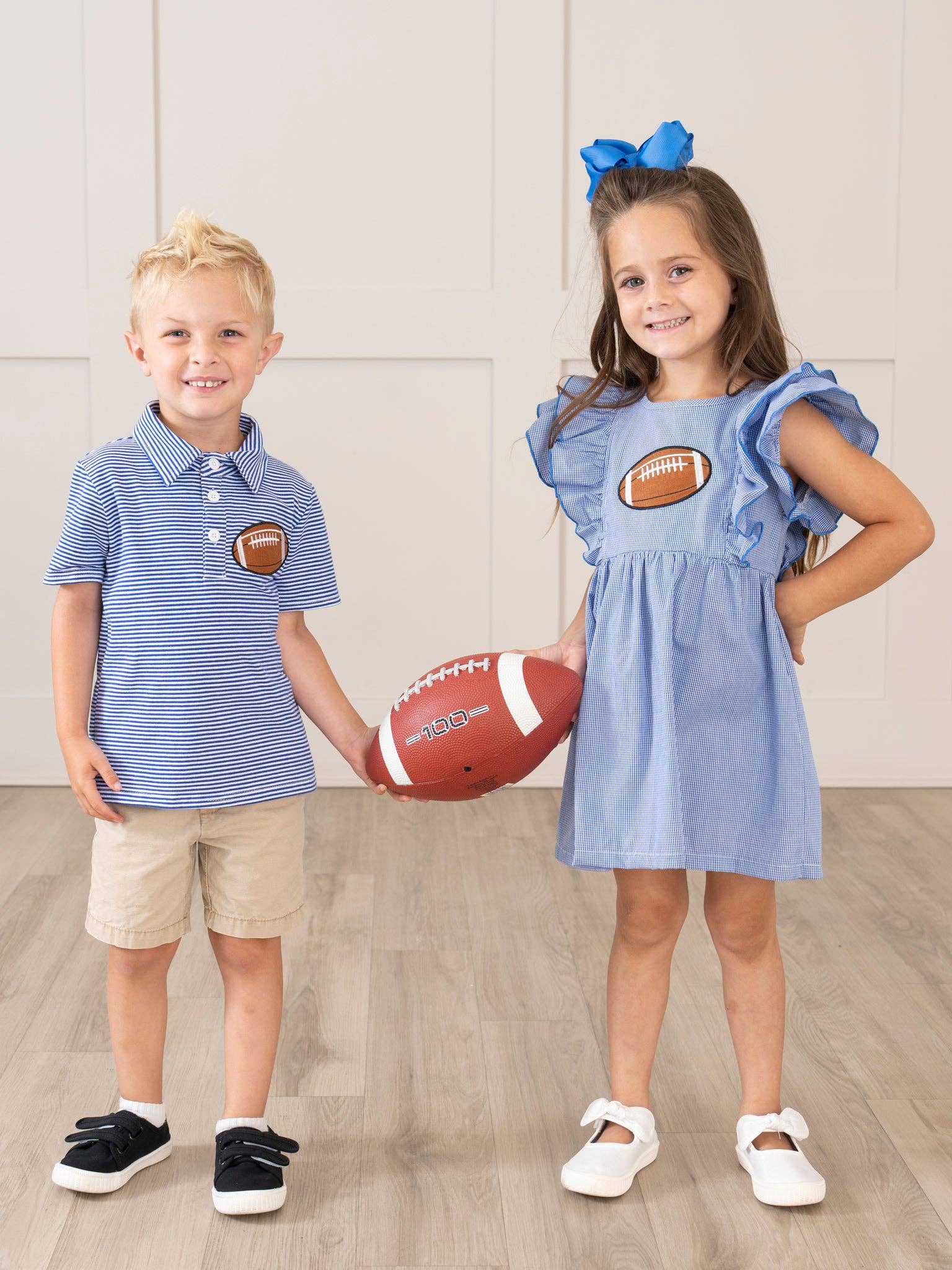 Blue Stripe Cotton Embroidered Football Polo Shirt