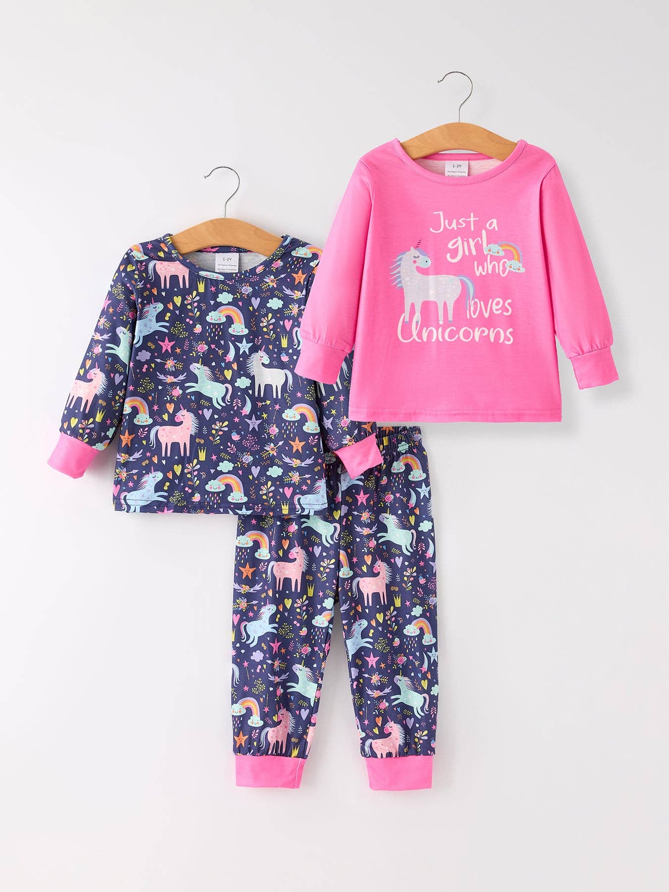 Christmas Print 2 Tops + 1 Pant Combination Girls Pajama Set