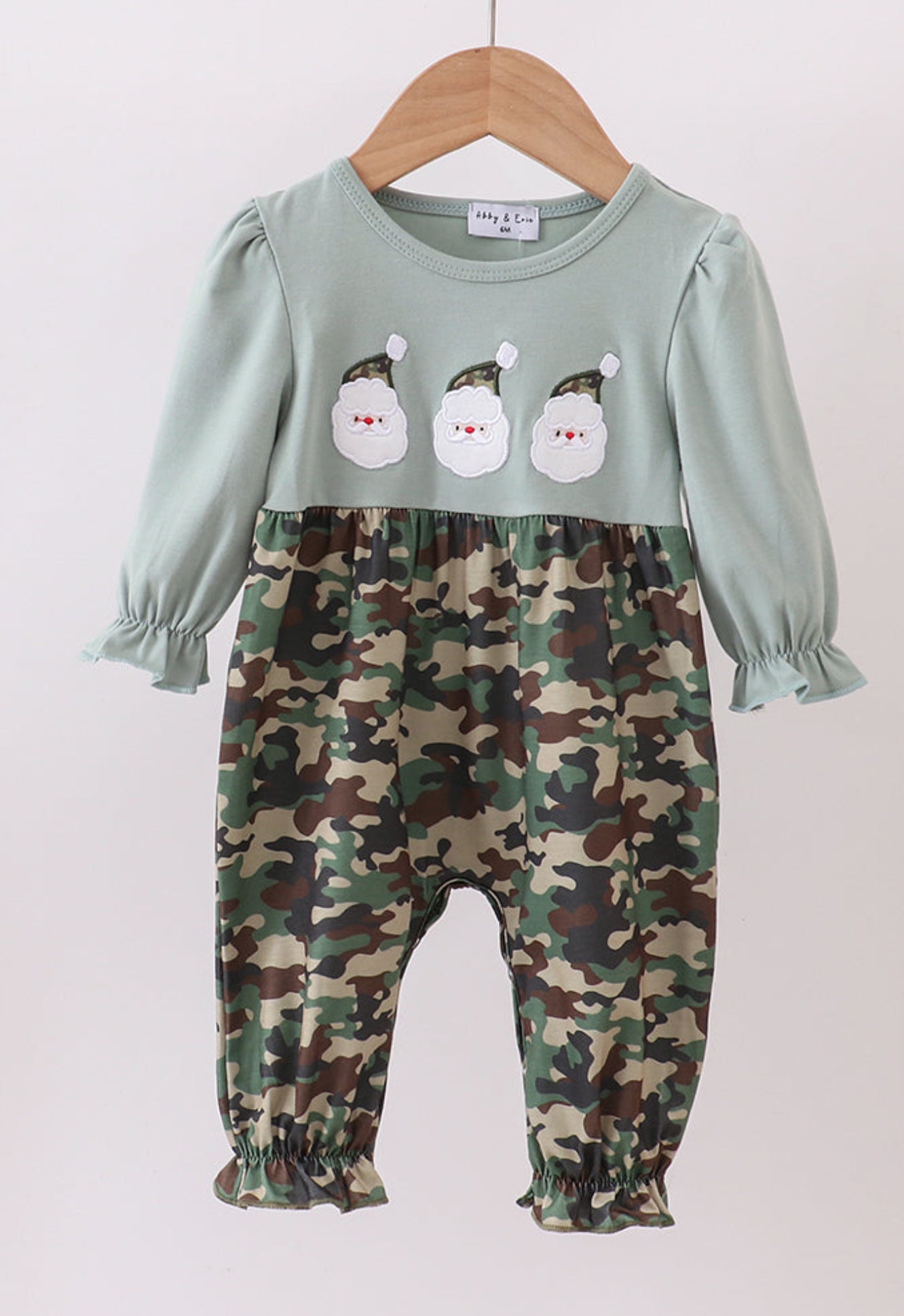 Camouflage Santa Claus embroidery ruffle romper