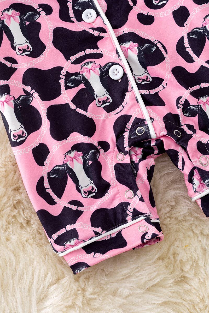 " I come from good stock" Pink cow printed baby pajamas w/snaps. RPG50602 JEAN