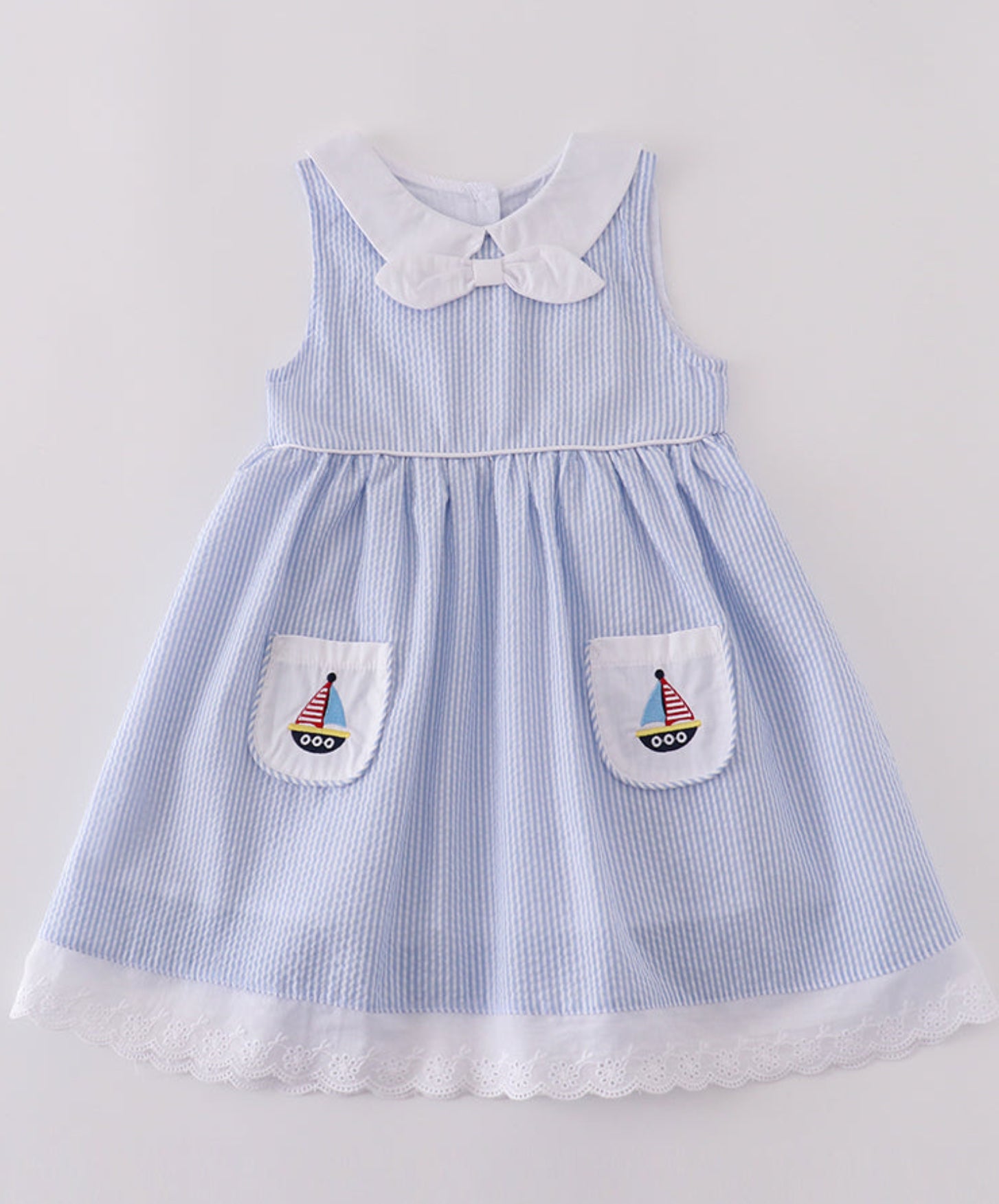 Blue Sailboat embroidery dress