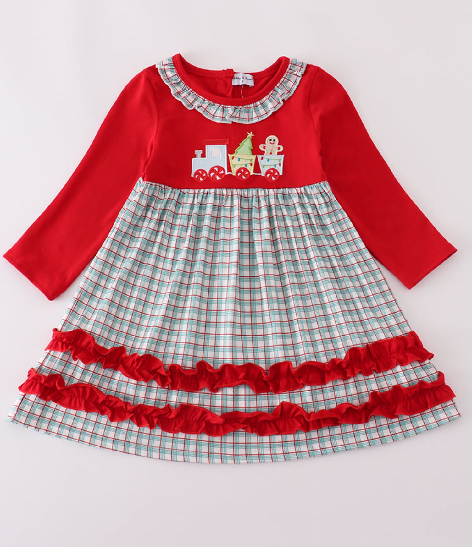 Red Gingerbread applique ruffle dress