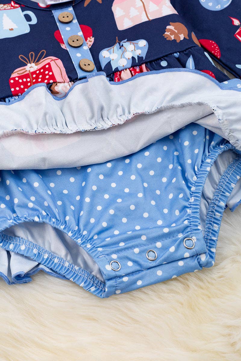 ❄️Navy blue Christmas Ornament baby onesie/dress. RPG50133062