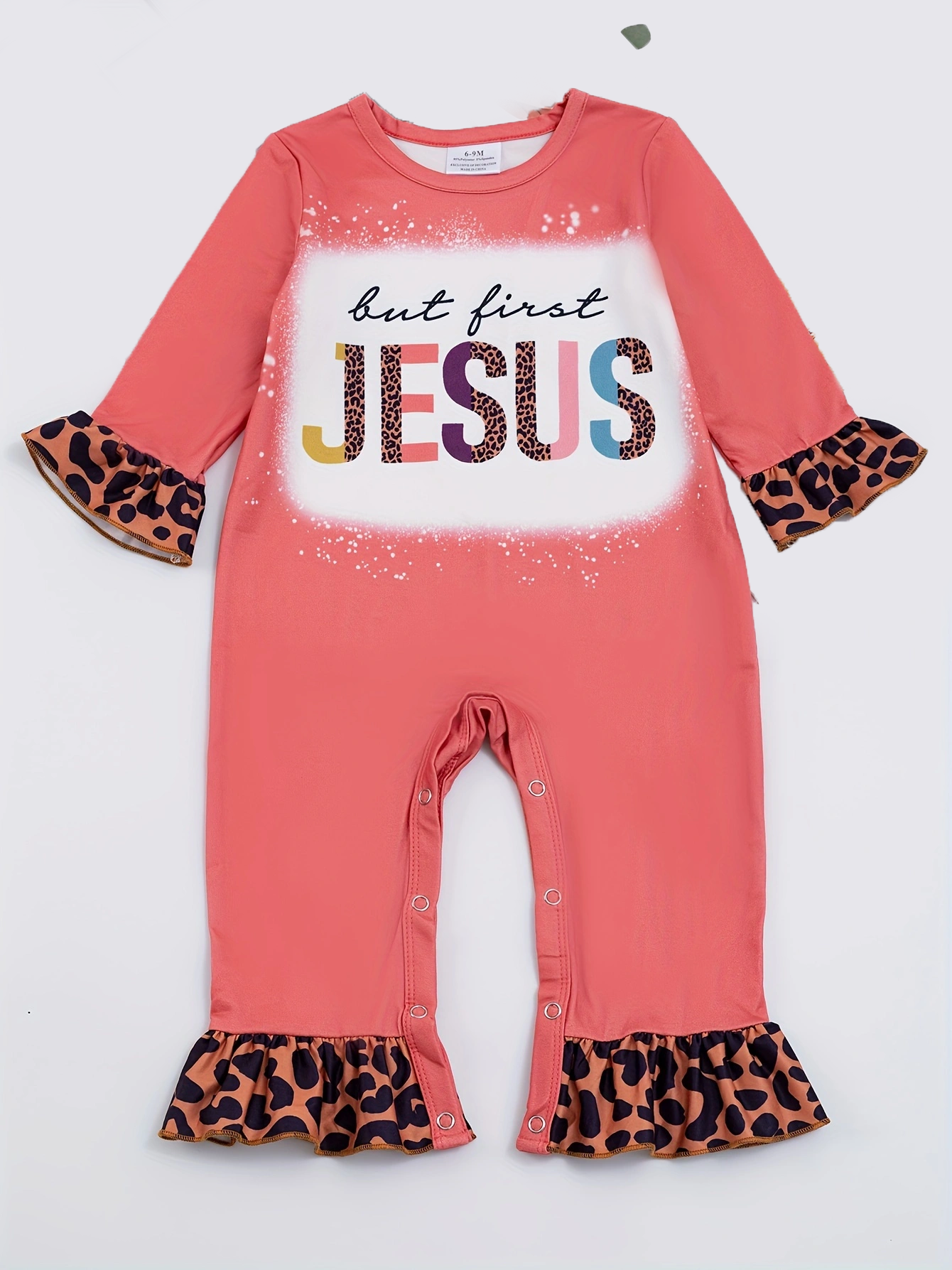 4 piece Baby Girl Autumn /Winter Letter Leopard O-neck Ruffle Romper Set