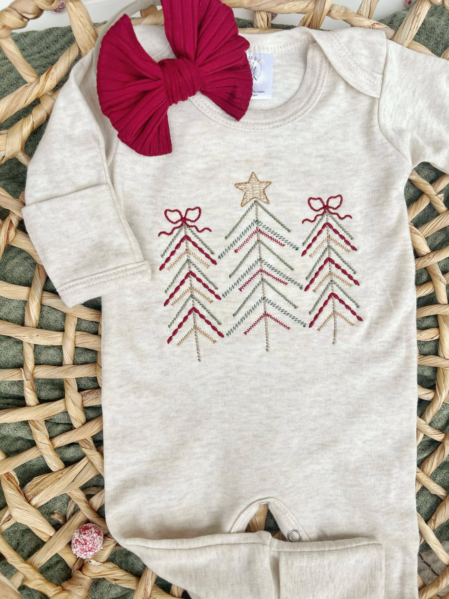 Baby Romper | Oatmeal Baby Girl Romper Christmas Tree