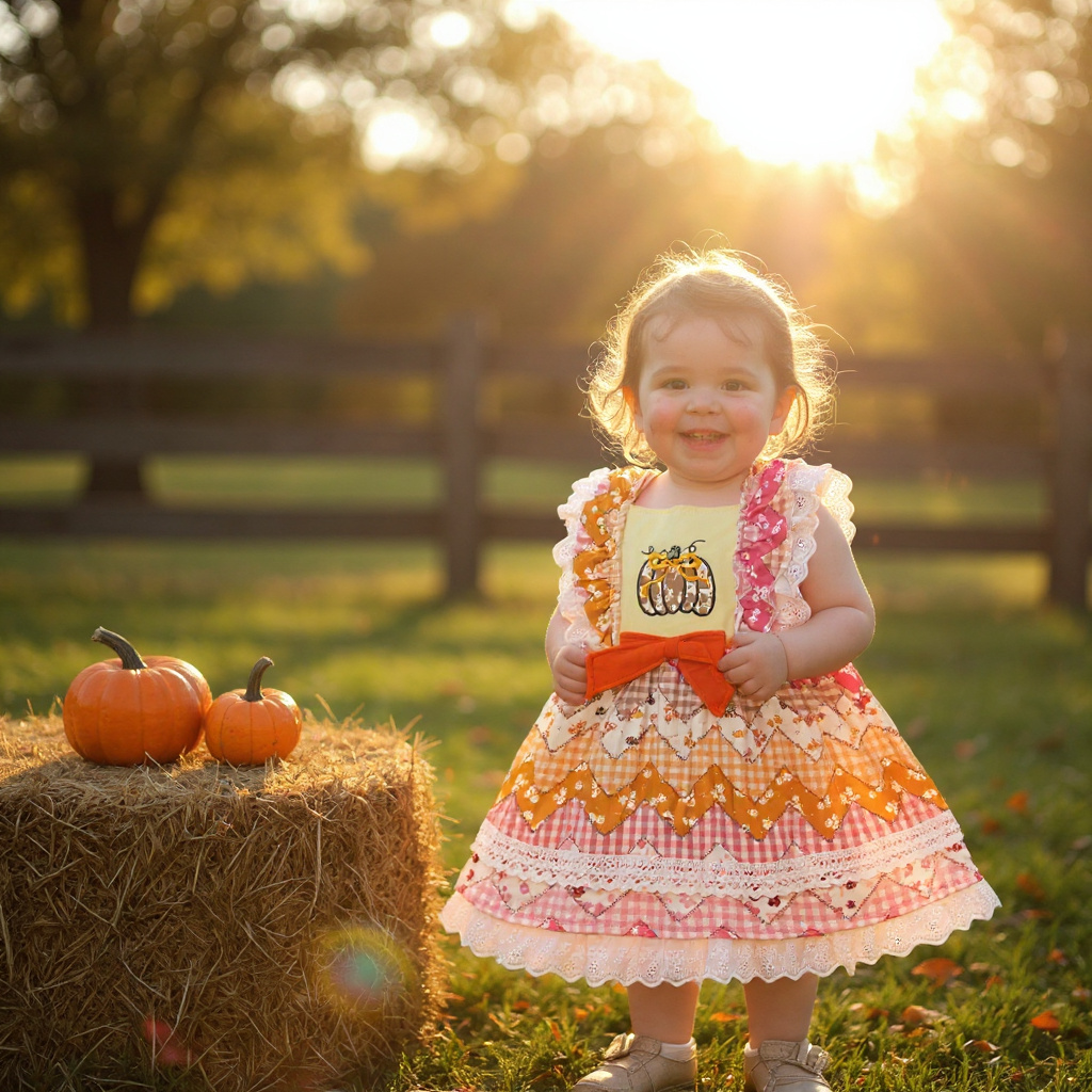 Pumpkin applique girls dress. GSD062101-AMY