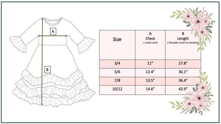 Kids Peach Vintage Floral Long Sleeve Fall 3 Ruffle Dress