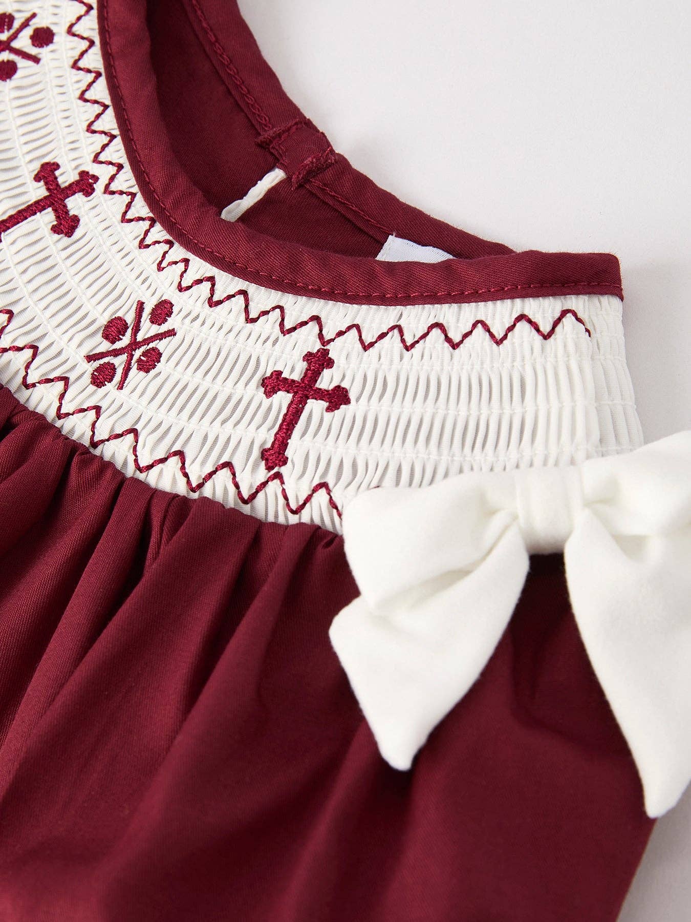 Dark Red Smocked Church Christ Bishop Christening Dress