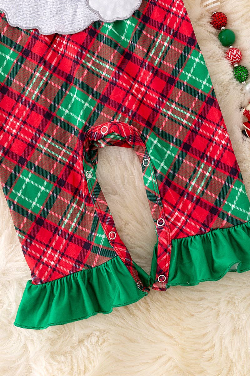 Santa applique plaid romper. RPG40807 SOL