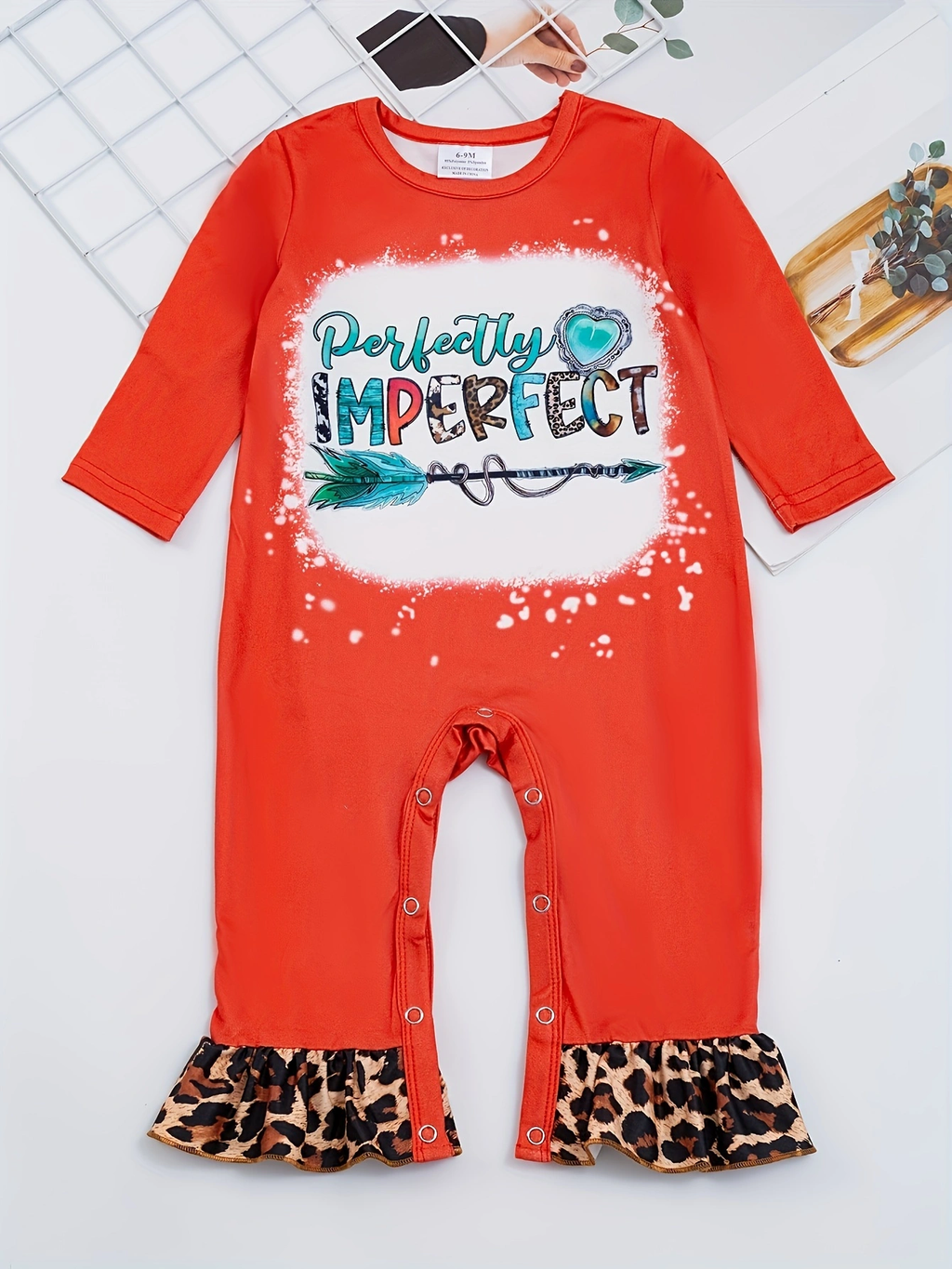 4 piece Baby Girl Autumn /Winter Letter Leopard O-neck Ruffle Romper Set