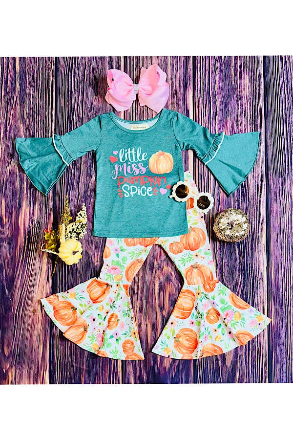 "LITTLE MISS PUMPKIN SPICE" green 2pc set XCH0013-16H