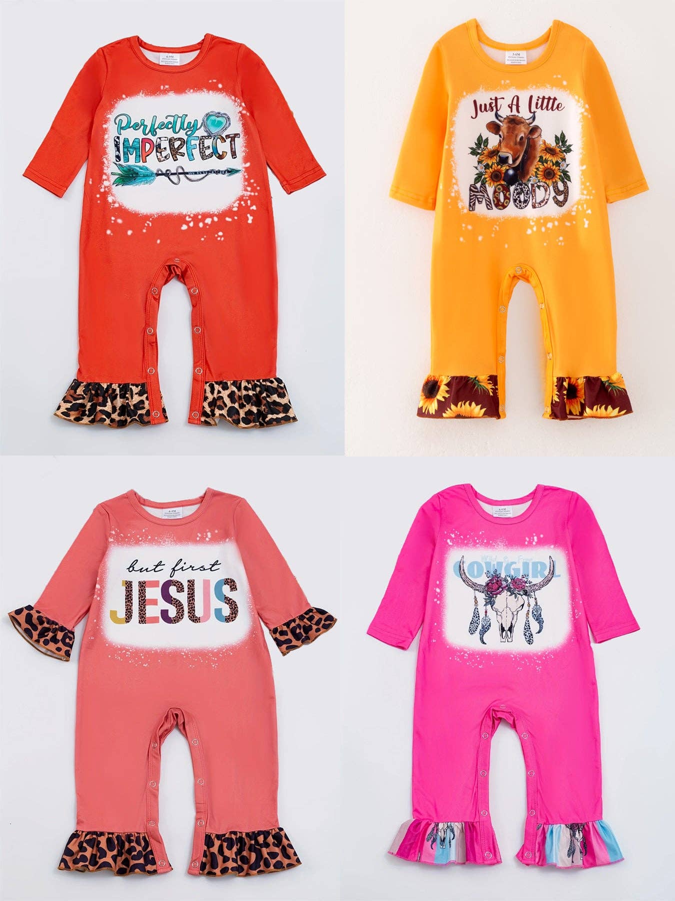 4 piece Baby Girl Autumn /Winter Letter Leopard O-neck Ruffle Romper Set