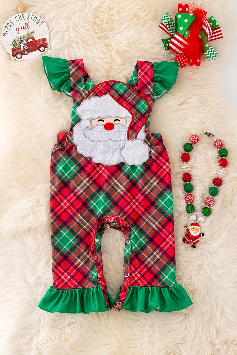 Santa applique plaid romper. RPG40807 SOL