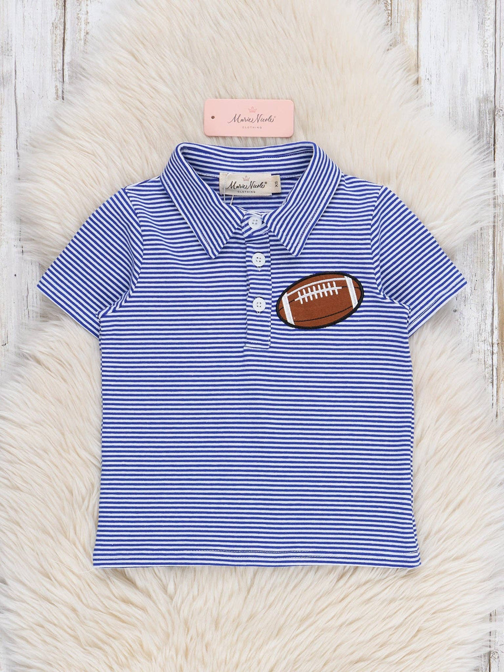 Blue Stripe Cotton Embroidered Football Polo Shirt
