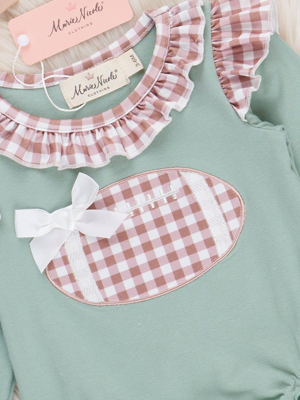 First Down Embroidered Gingham Football Ruffle Romper