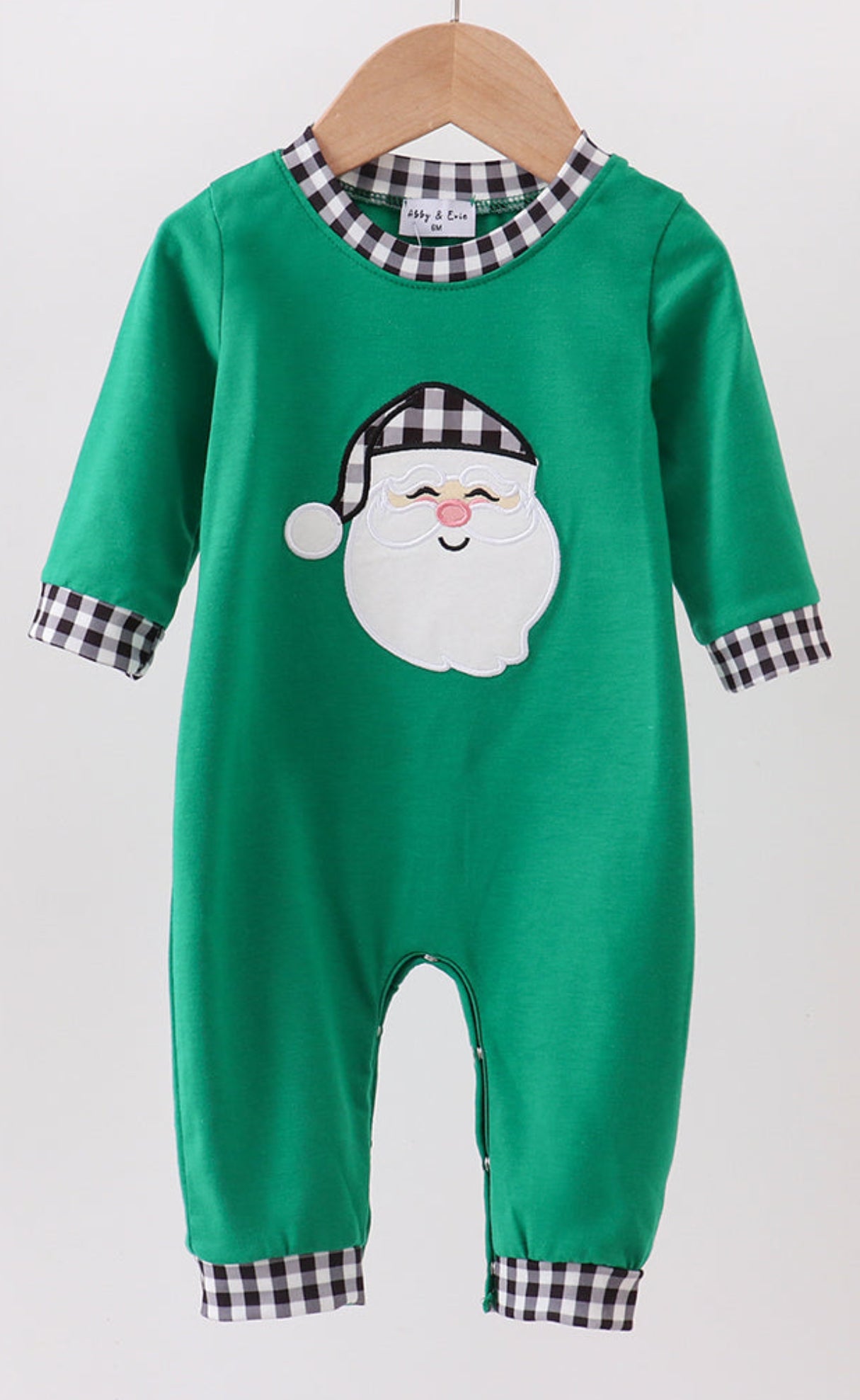 Green Santa Claus appliqué romper