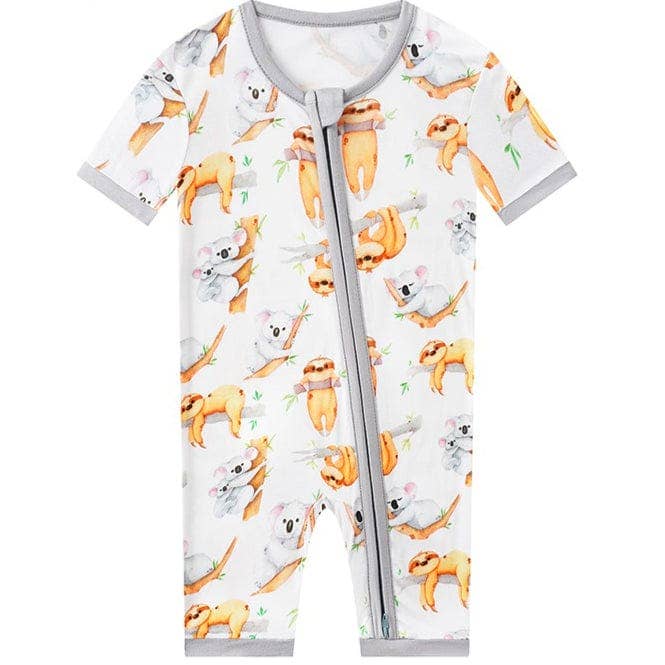 PoshTOT Sloth Bamboo Baby Shorty Zippy Romper