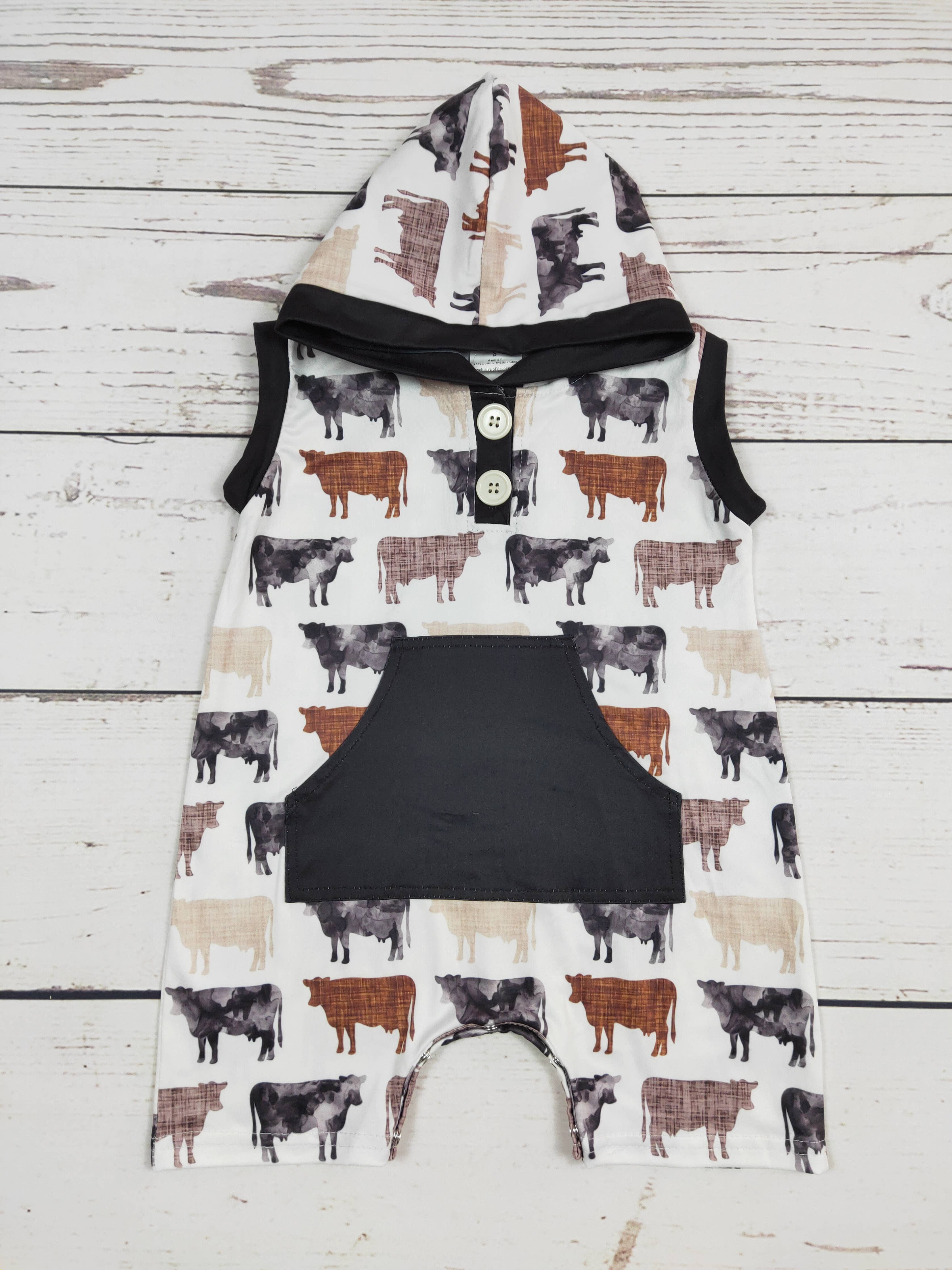Boy Cows Printed Romper with Pocket