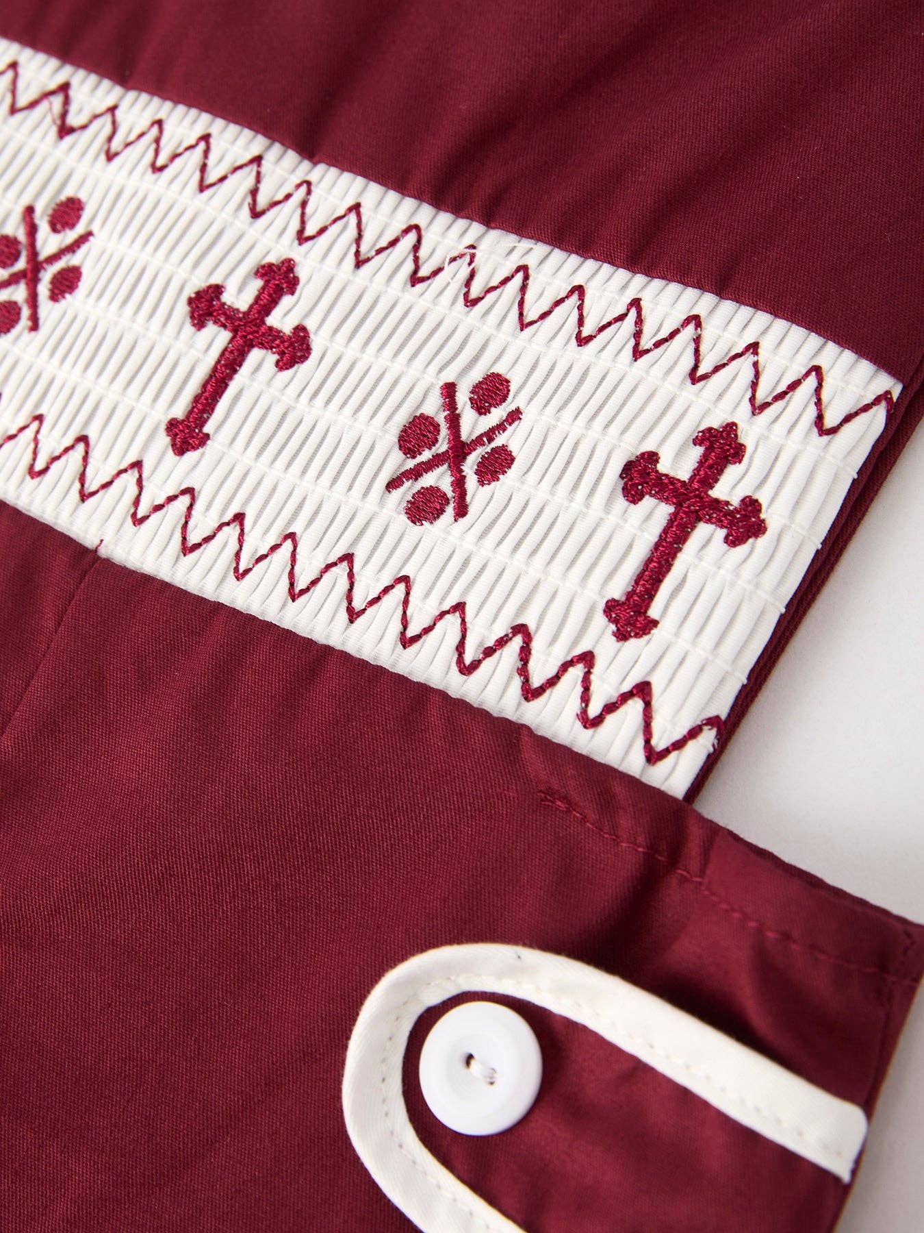 Dark Red Smocked Church Christ Bishop Christening Boys' Romper