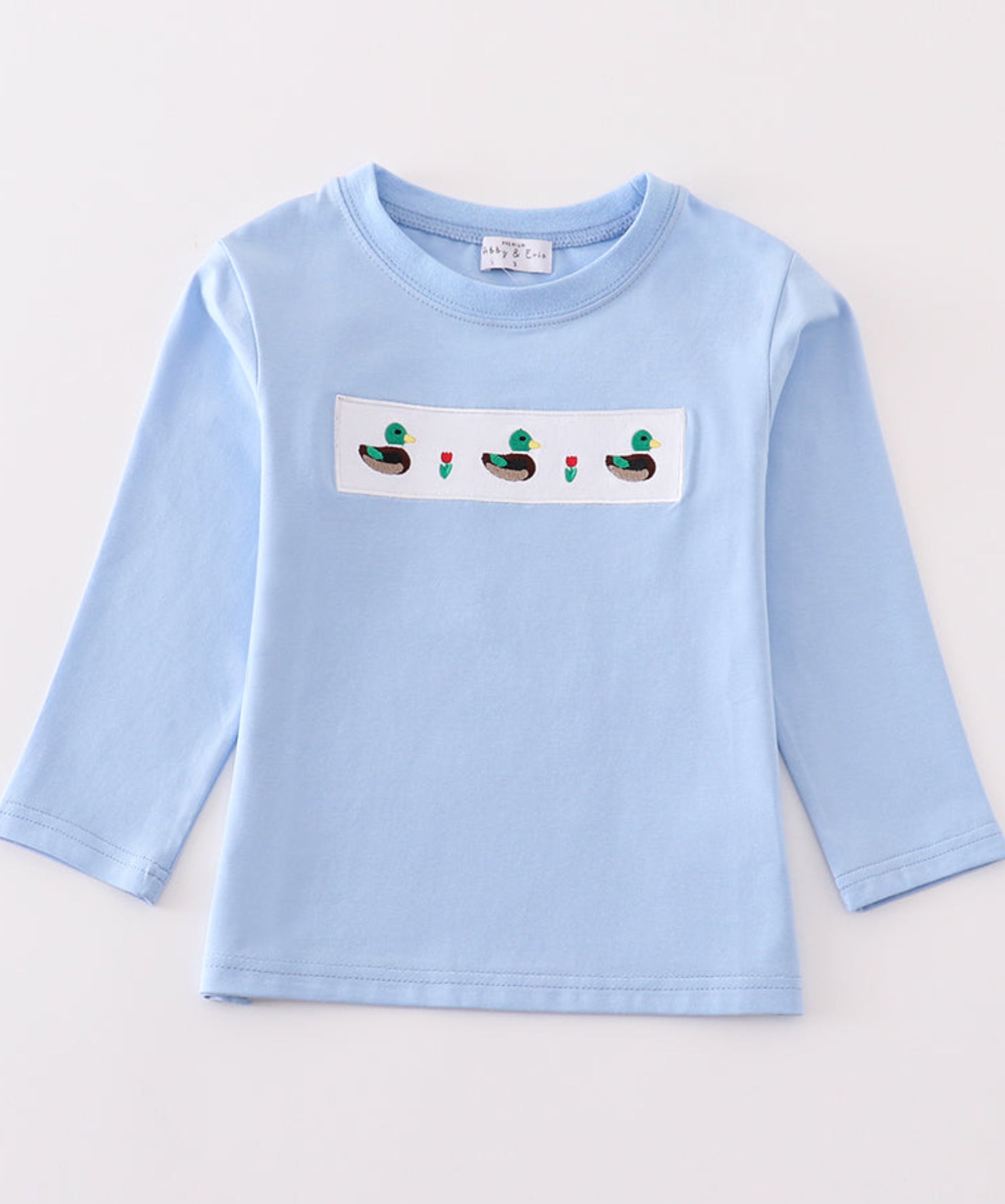 Blue duck appliqué boy top