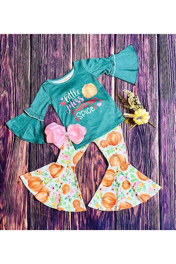 "LITTLE MISS PUMPKIN SPICE" green 2pc set XCH0013-16H