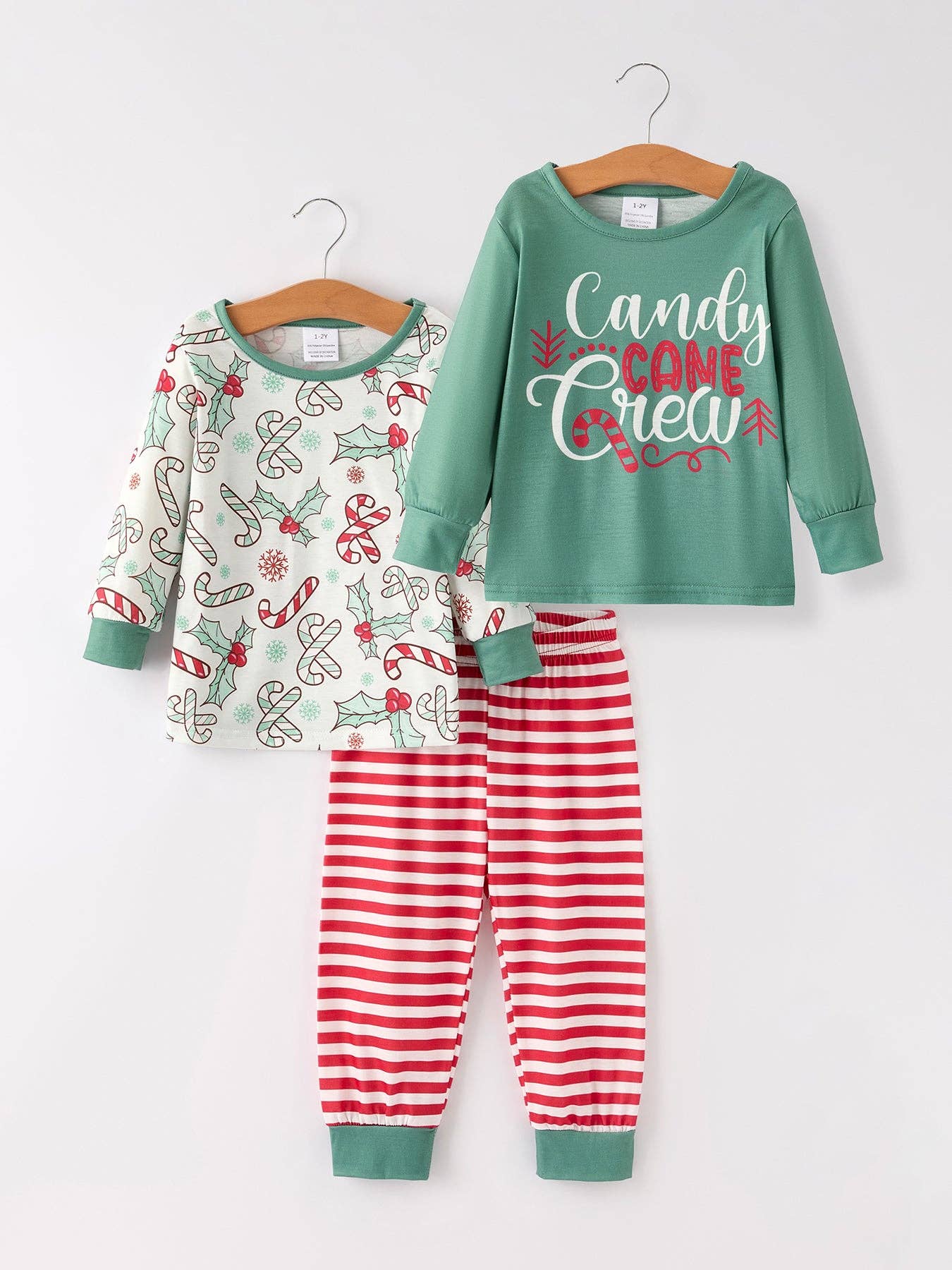 Christmas Print 2 Tops + 1 Pant Combination Girls Pajama Set