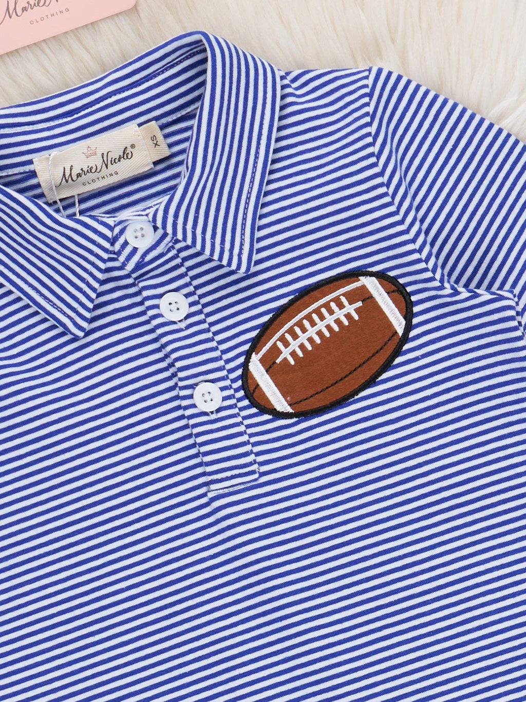 Blue Stripe Cotton Embroidered Football Polo Shirt