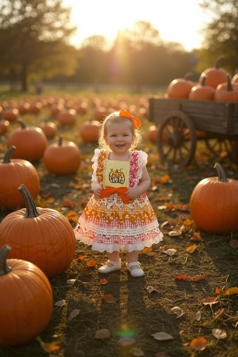 Pumpkin applique girls dress. GSD062101-AMY