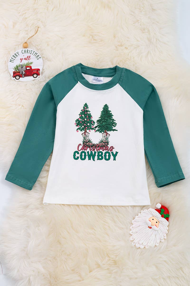 CHRISTMAS COWBOY" BOYS LONG SLEEVE RAGLAN. TPB50143010 JEANN