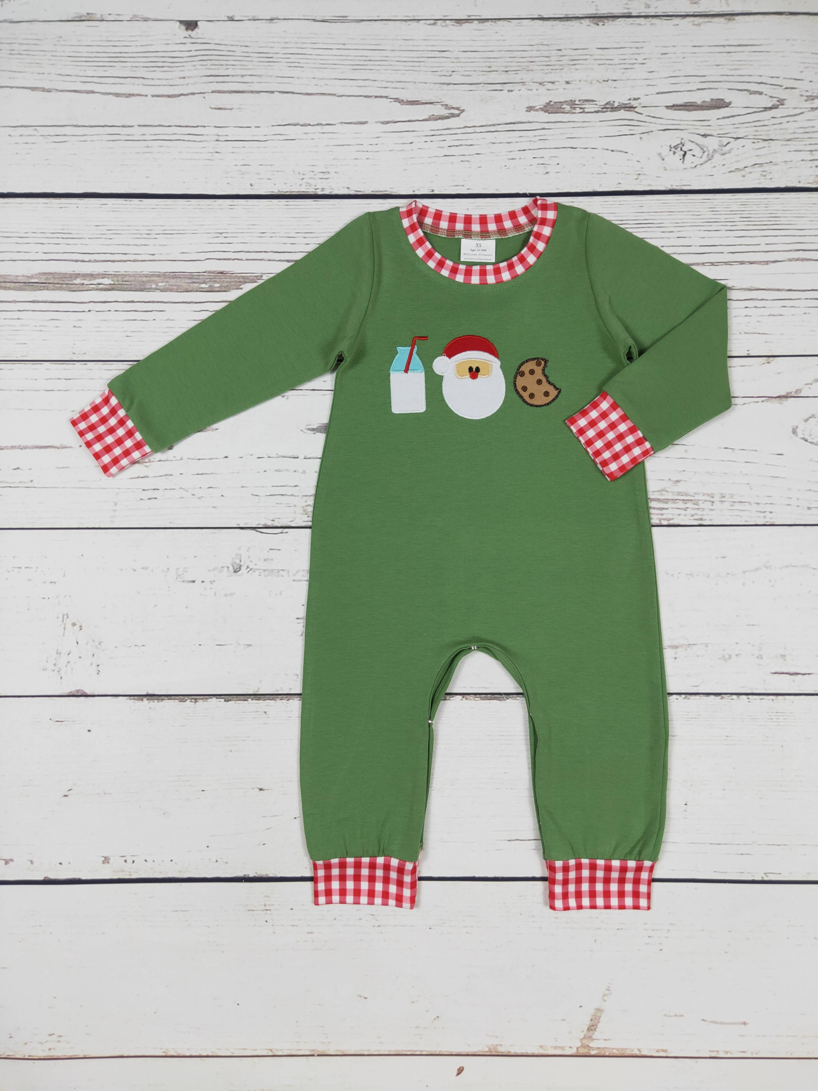 Boy Santa's Milk & Cookie Appliqué Romper