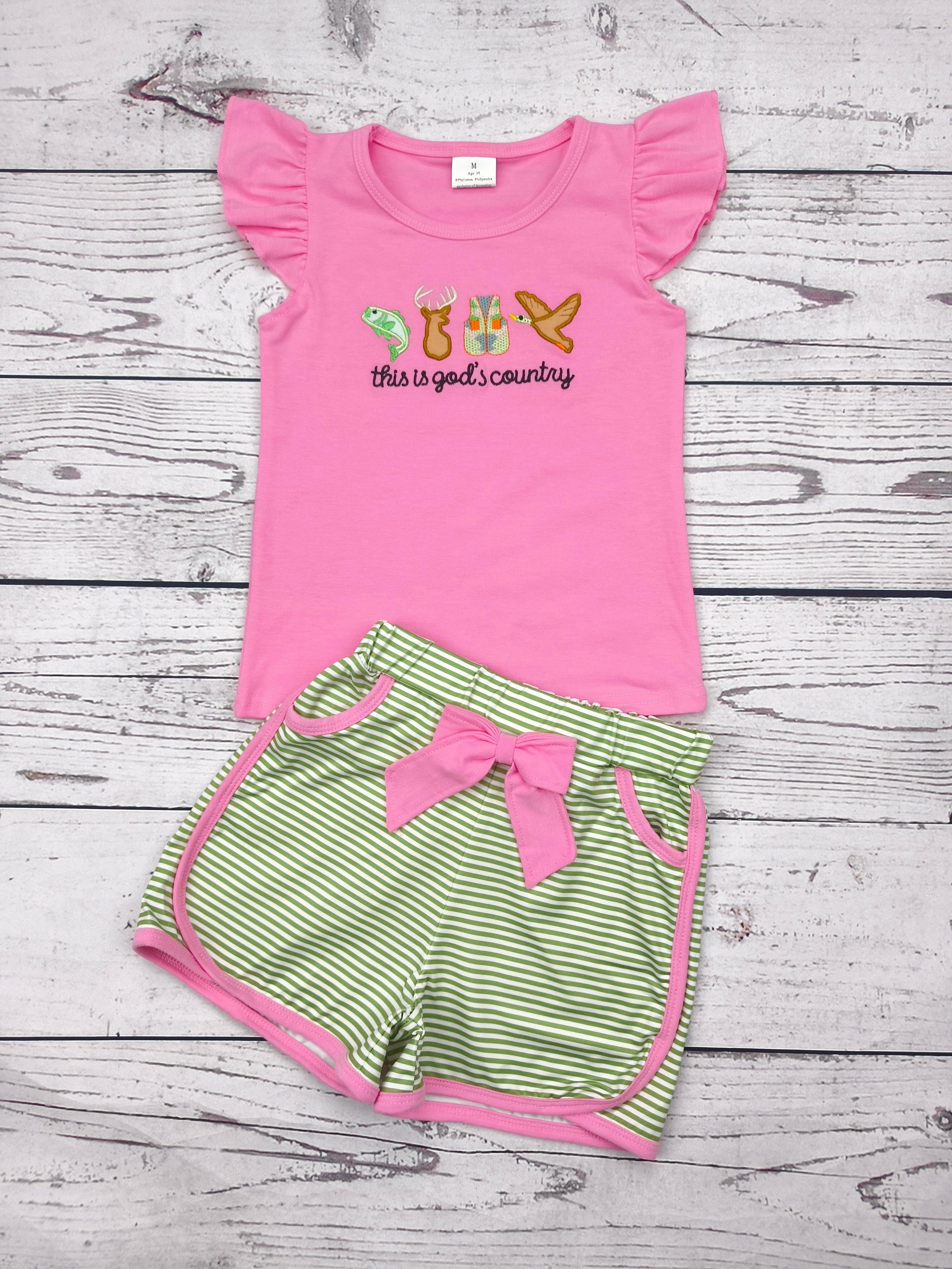 Baby Girl Hunting Appliqué Shorts Set