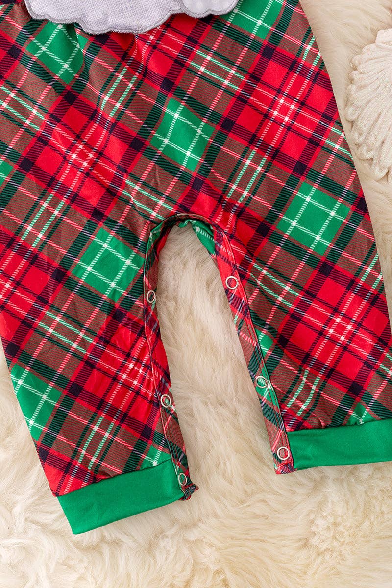 Santa applique plaid romper. RPG40807 SOL