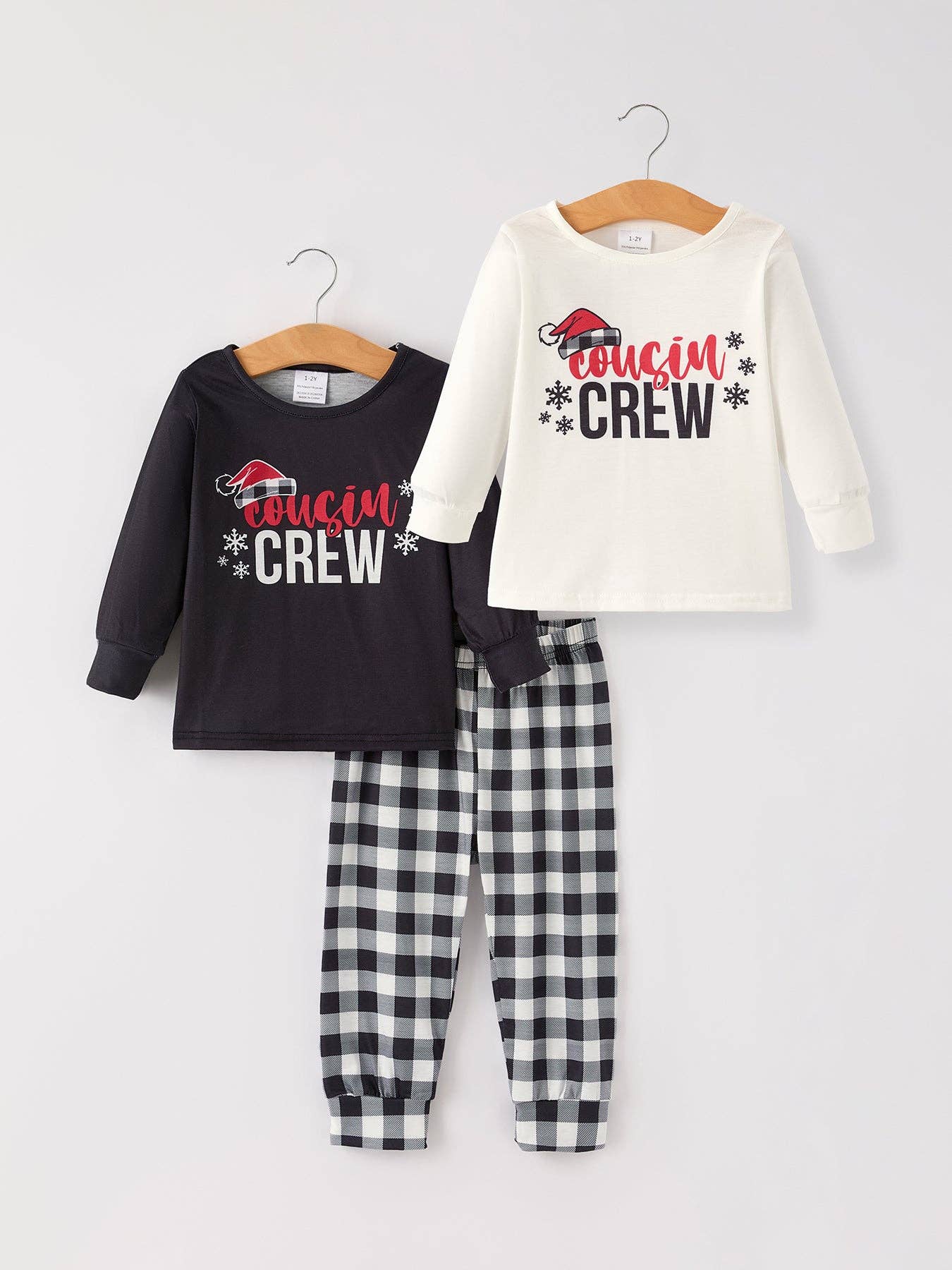Christmas Print 2 Tops + 1 Pant Combination Girls Pajama Set