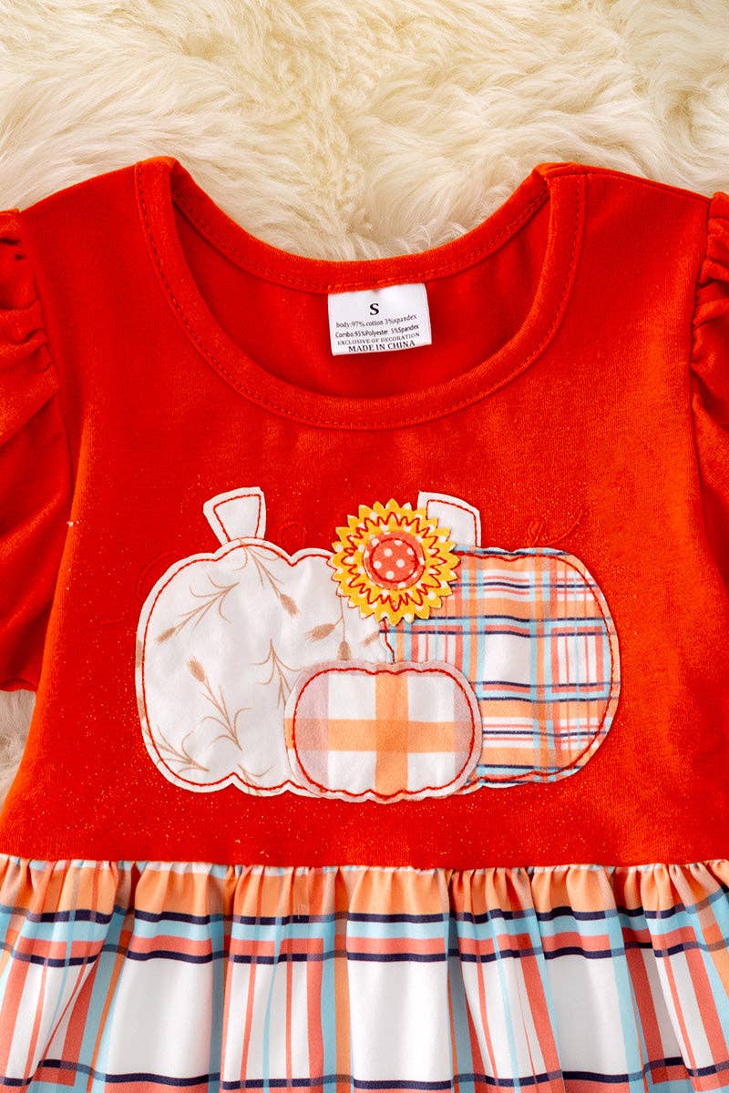 DRG40684 SOL: Pumpkin application ruffle dress
