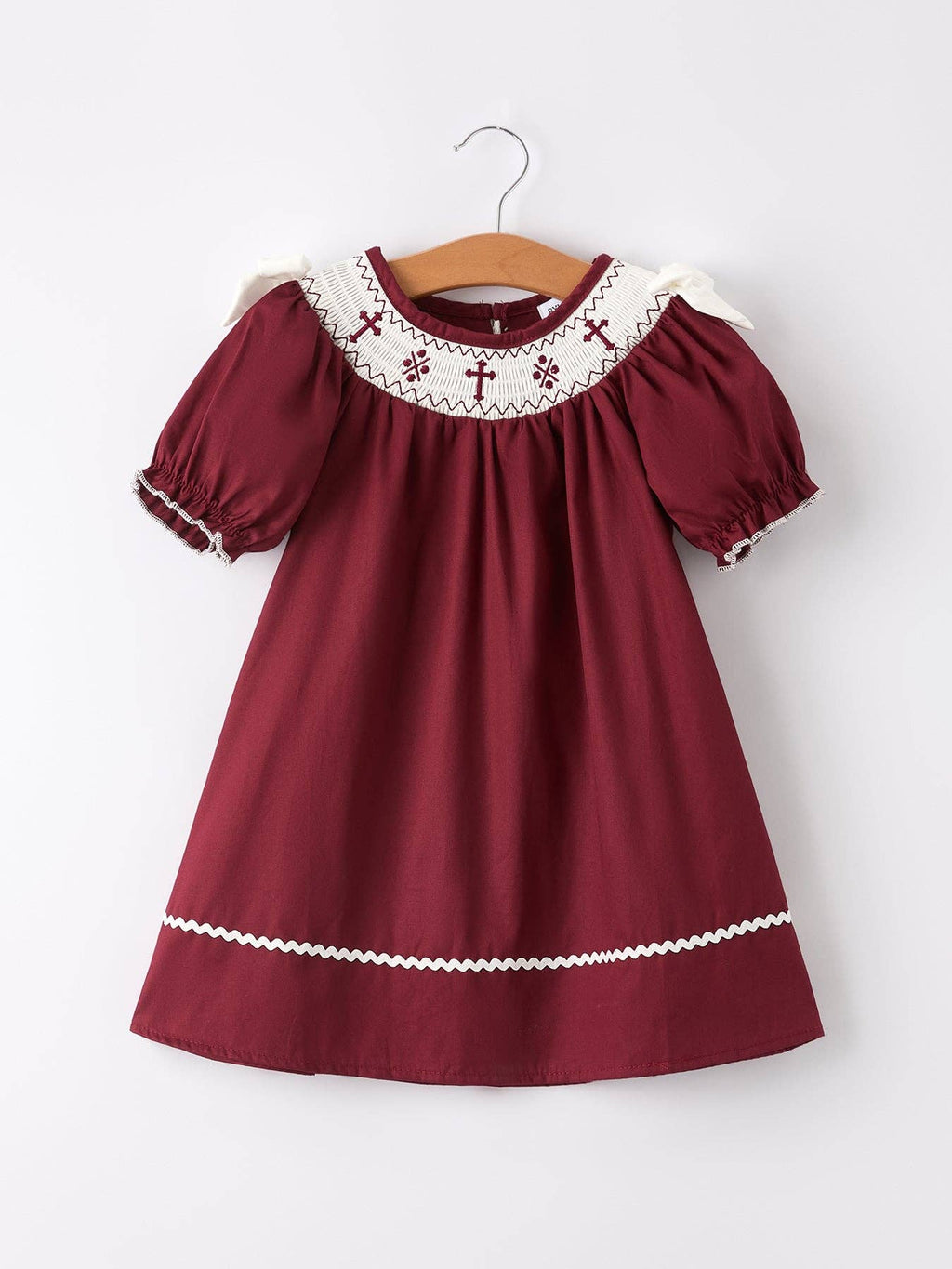 Dark Red Smocked Church Christ Bishop Christening Dress