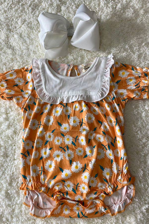 XCH0999-15H Yellow daisy prints white patch baby rompers