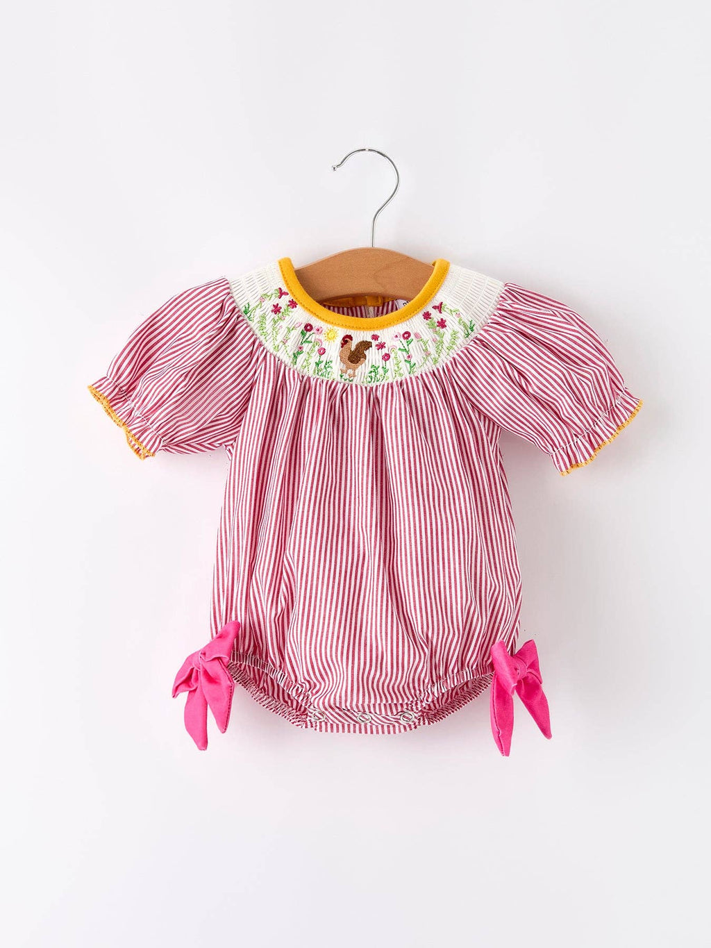 Autumn Rooster Smock Embroidered Baby Girl Romper
