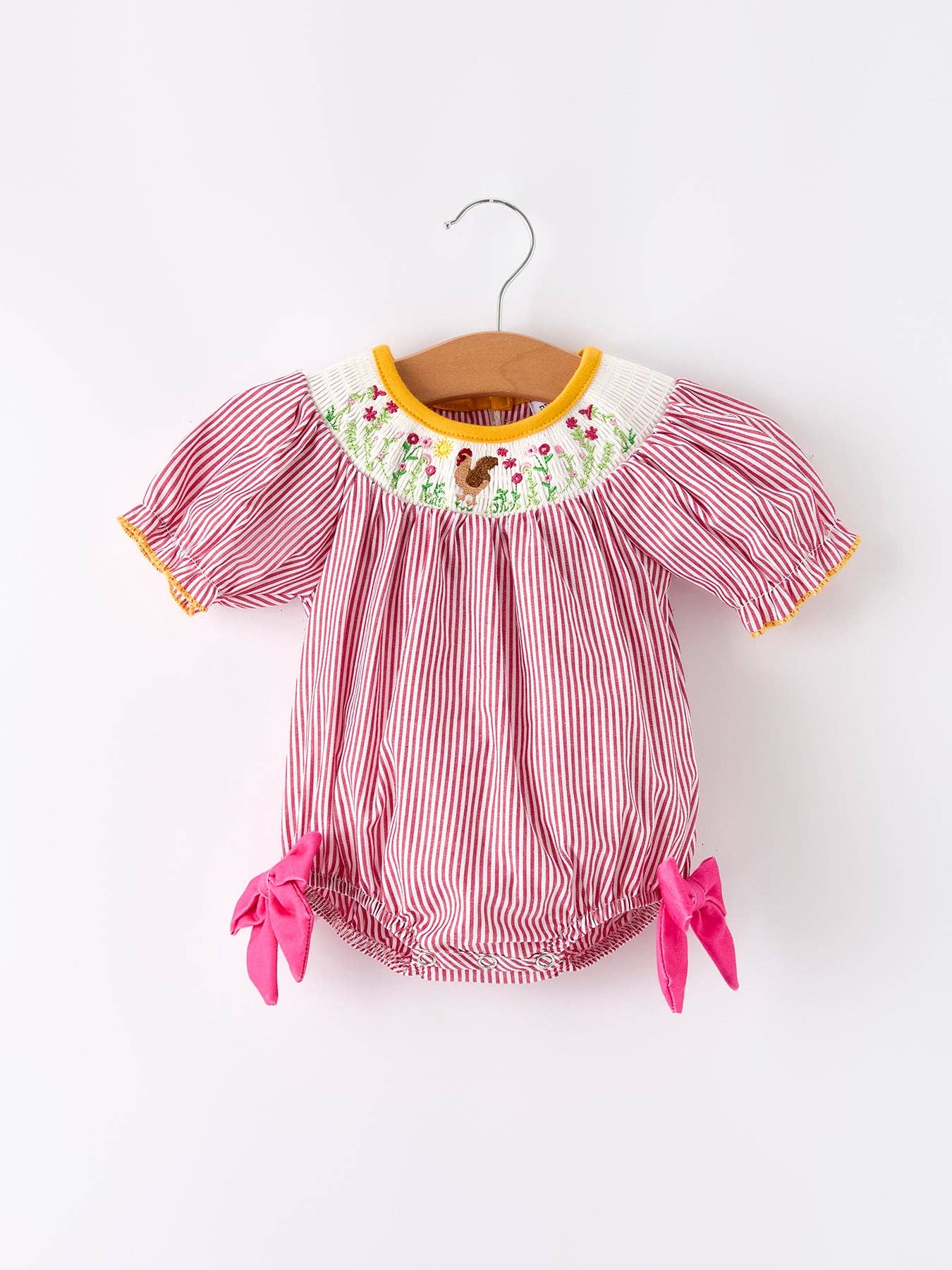 Autumn Rooster Smock Embroidered Baby Girl Romper